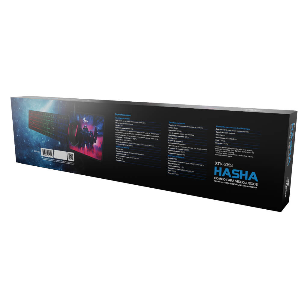 Set Teclado Mouse Alámbrico y Mouse Pad Gaming Hasha XTK-535S, 3 Piezas
