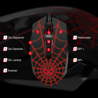 Mouse Alámbrico Gaming Óptico USB Marvel Spider-Man