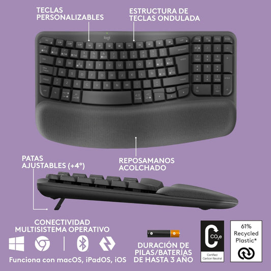 Teclado Inalámbrico Ergonómico Wave Keys en Español (920-012278)