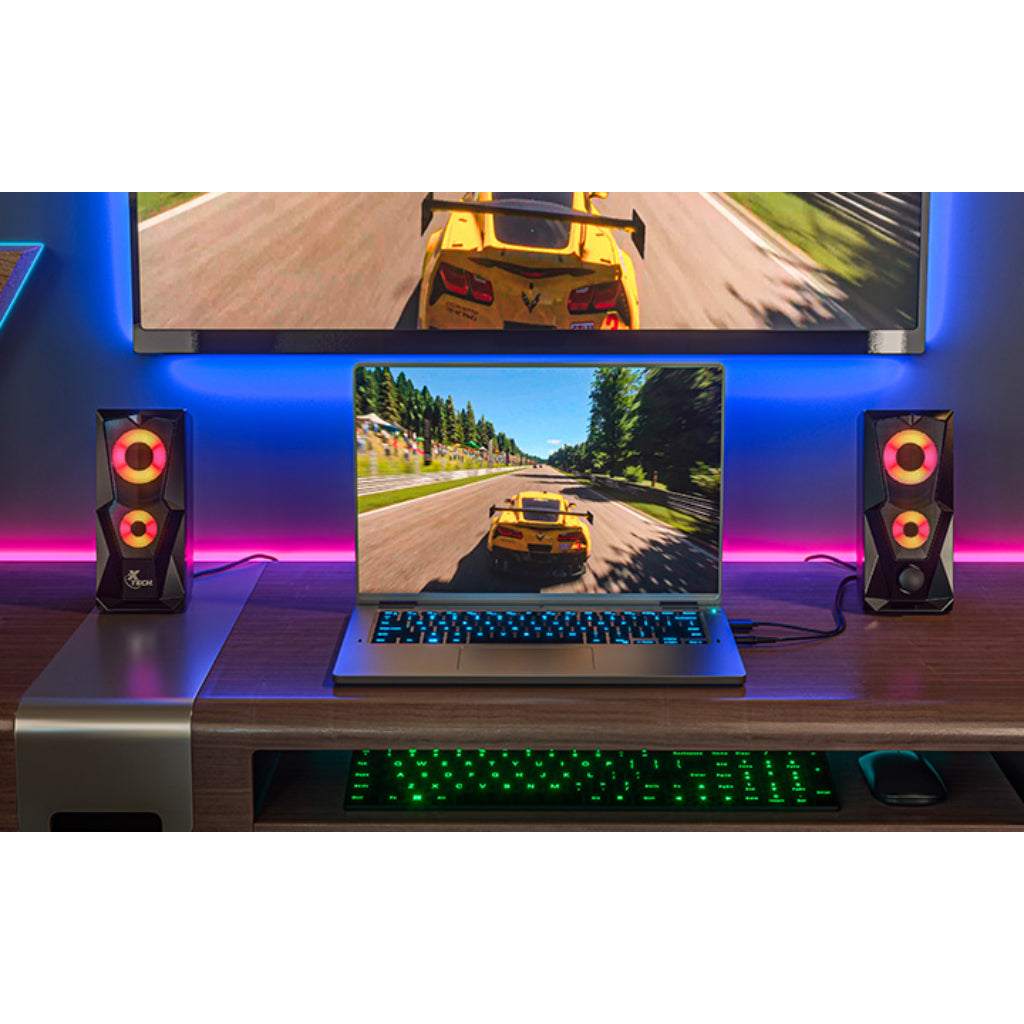 Parlantes Estéreo Multimedia con Luces LED FireShot, XTS-131